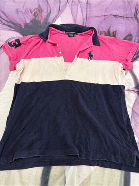 Ralph Lauren Pink, Cream & Navy Striped Polo
